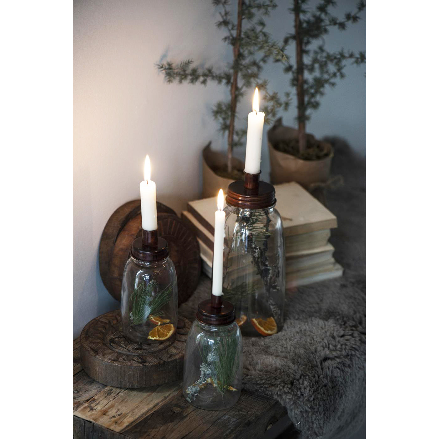 Portavela de Vidrio Alto Tapa Metálica Oxido