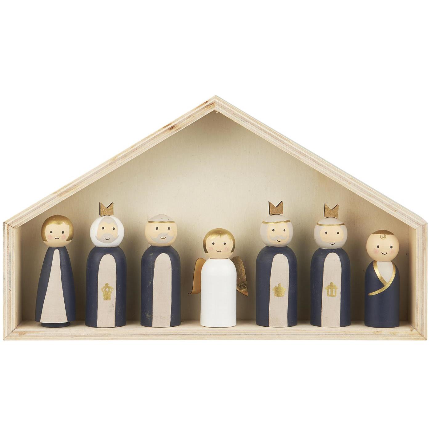 Pesebre Navidad de Madera con 7 Figuras