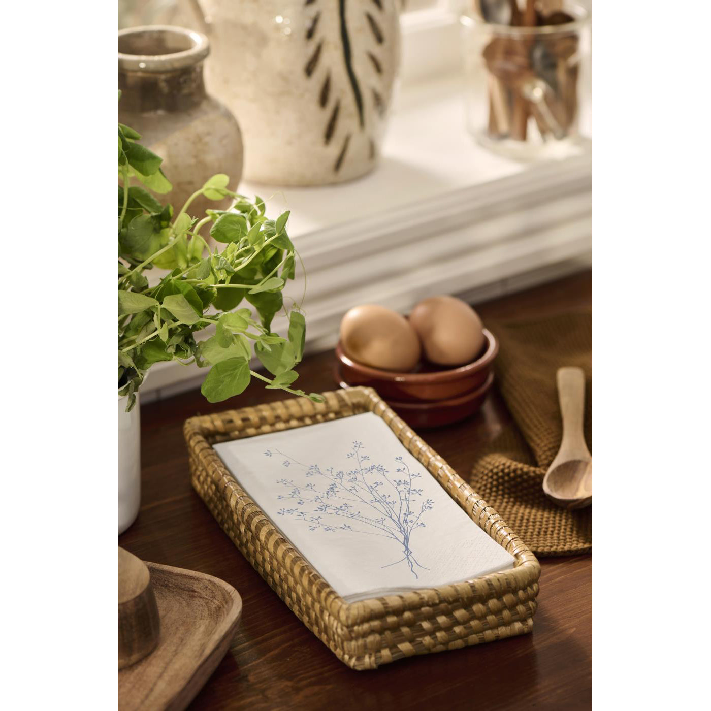 Servilletas Diseño Flores Azules, 16 unidades de 10x20 cm