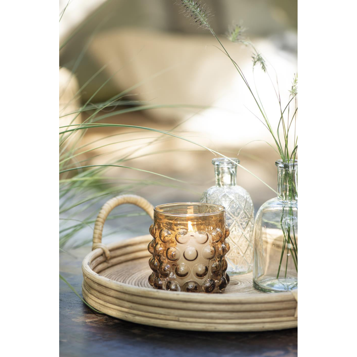 Portavela de Vidrio Burbujas Café