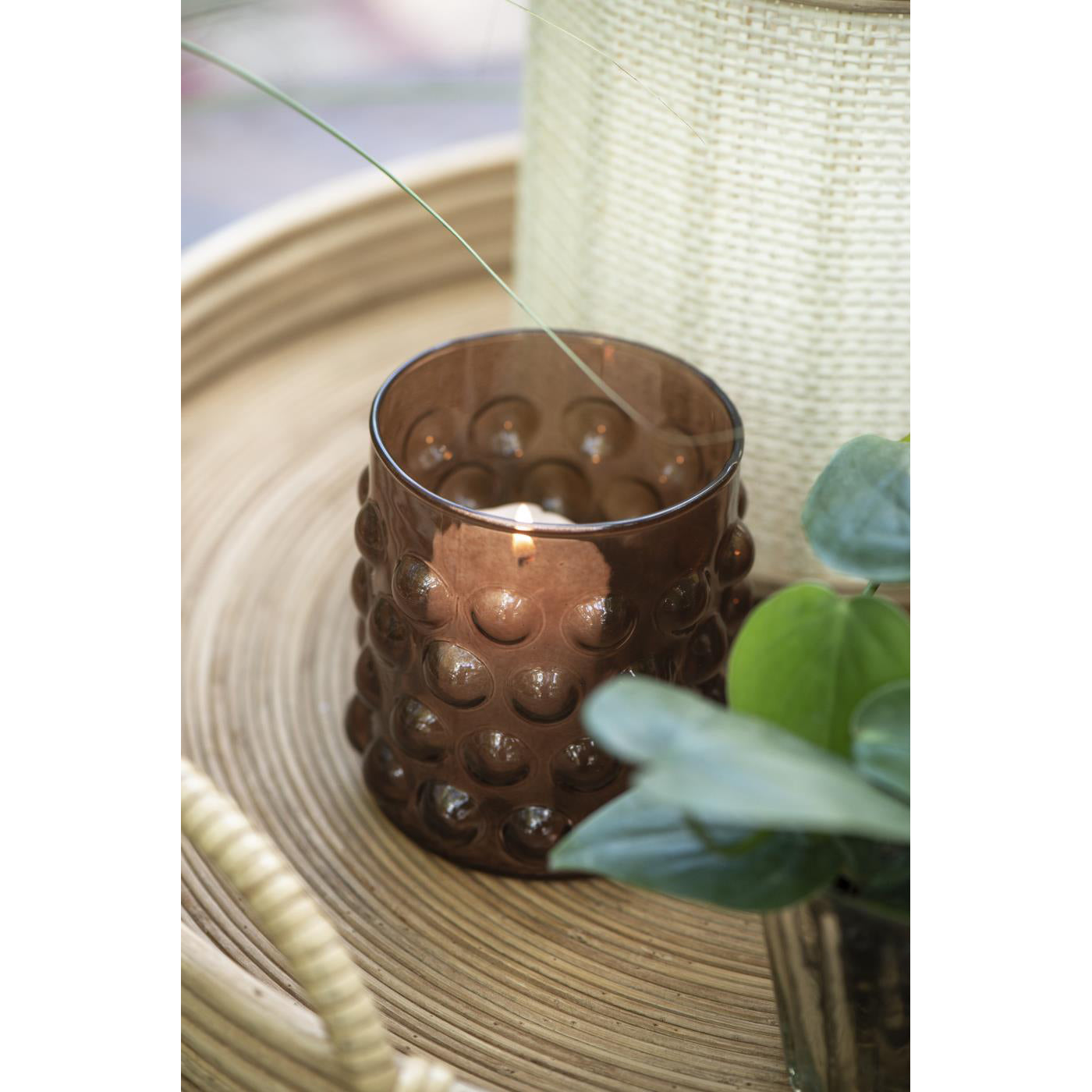 Portavela de Vidrio Burbujas Café Oscuro