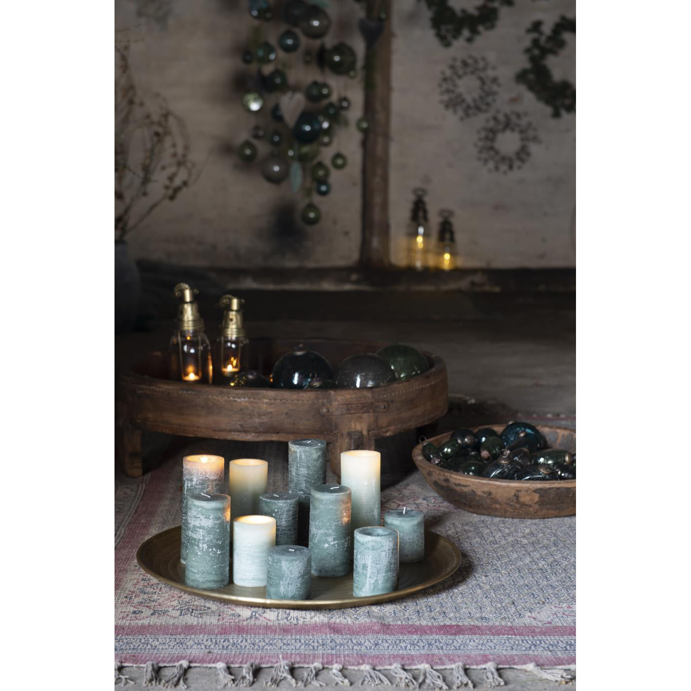 Vela Rústica Verde Ø:7 H:14 cm