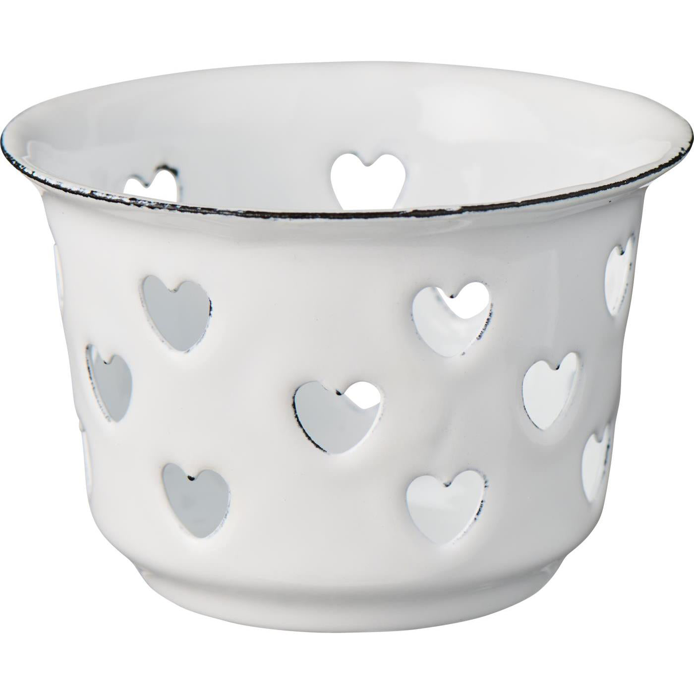 Portavela Esmaltado Blanco Corazones H: 5 cm