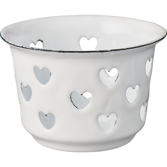 Portavela Esmaltado Blanco Corazones H: 5 cm