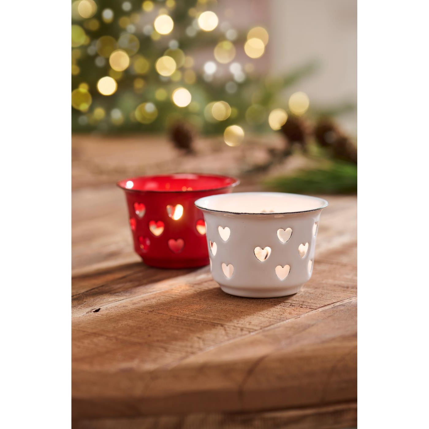 Portavela Esmaltado Blanco Corazones H: 5 cm