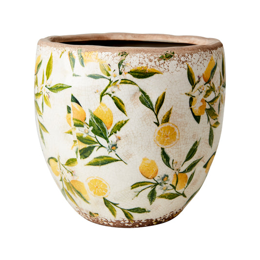Maceta LEMONA , Blanco/Verde/Amarillo H:19 cm