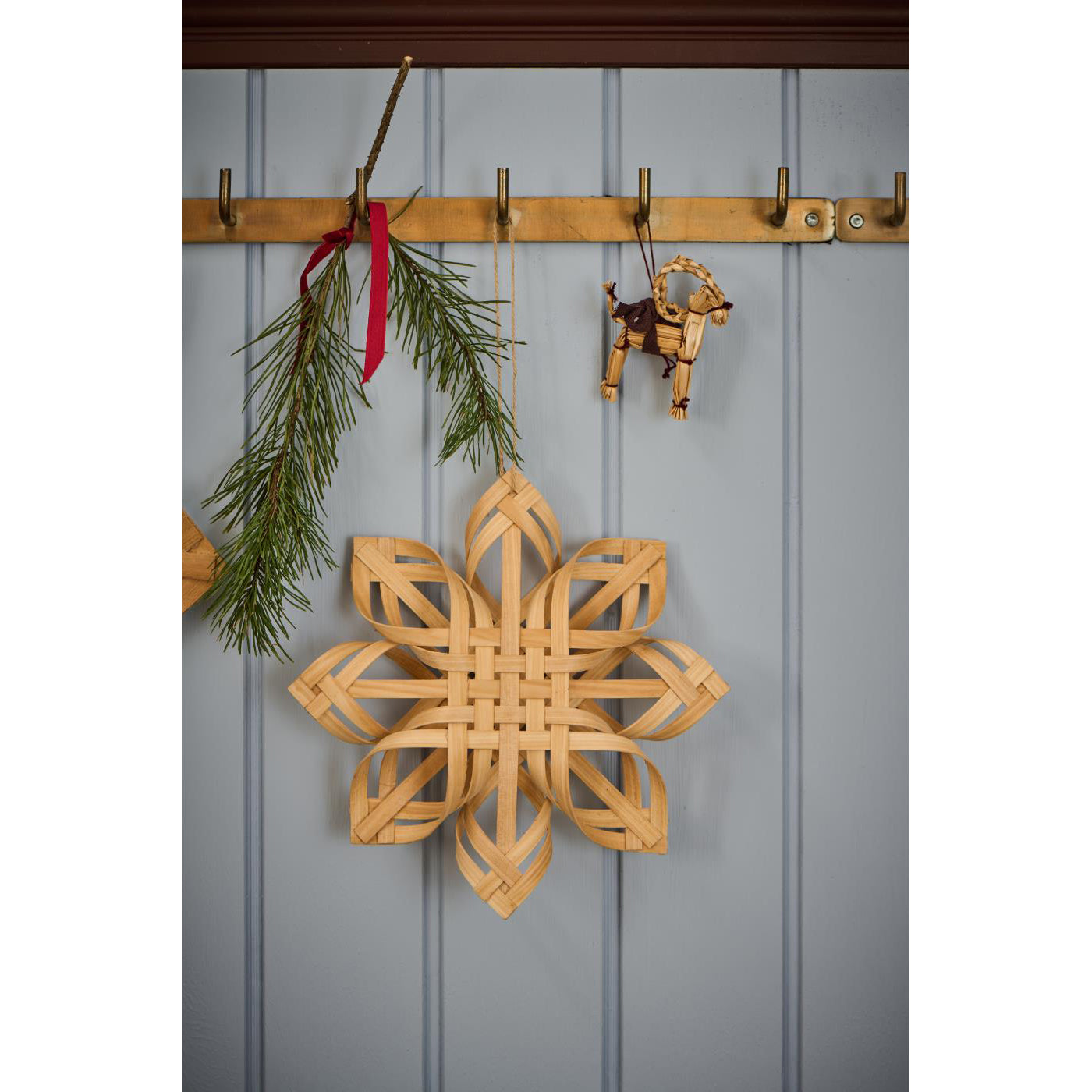 Copo de Nieve Colgante Trenzado de Madera 25 cm