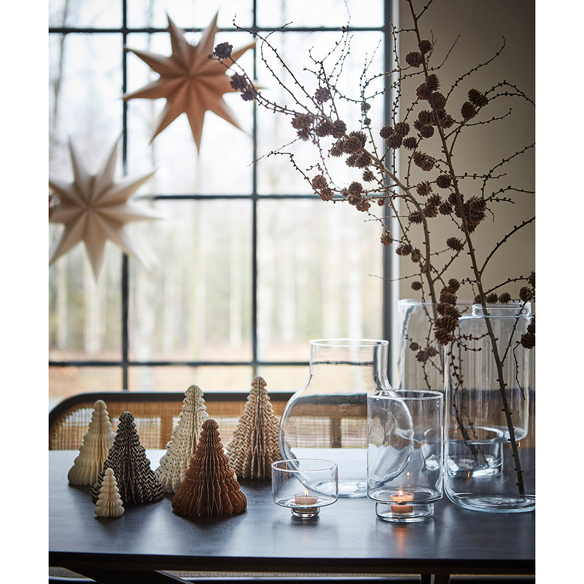 UNI Abeto decorativo M, Negro/blanco, Ø13xH16 cm