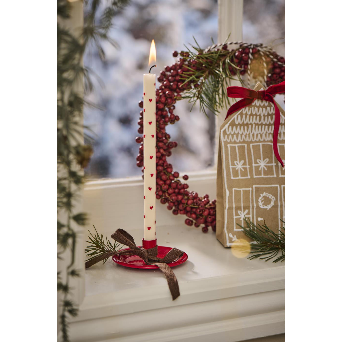 Vela Taper Diseño Corazones Rojos