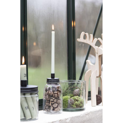 Portavela de Vidrio Alto Tapa Metálica Negra