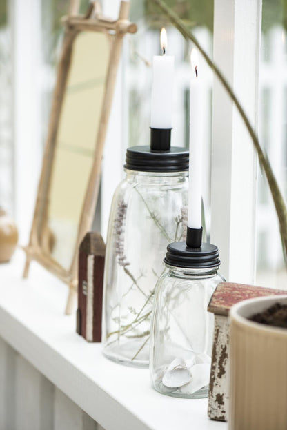 Portavela de Vidrio Alto Tapa Metálica Negra